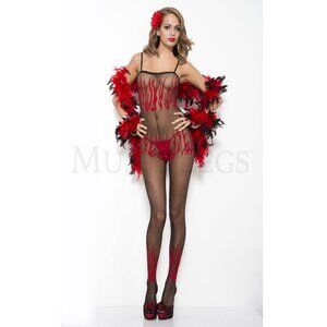 Flame Print Spandex Crotchless Bodystocking